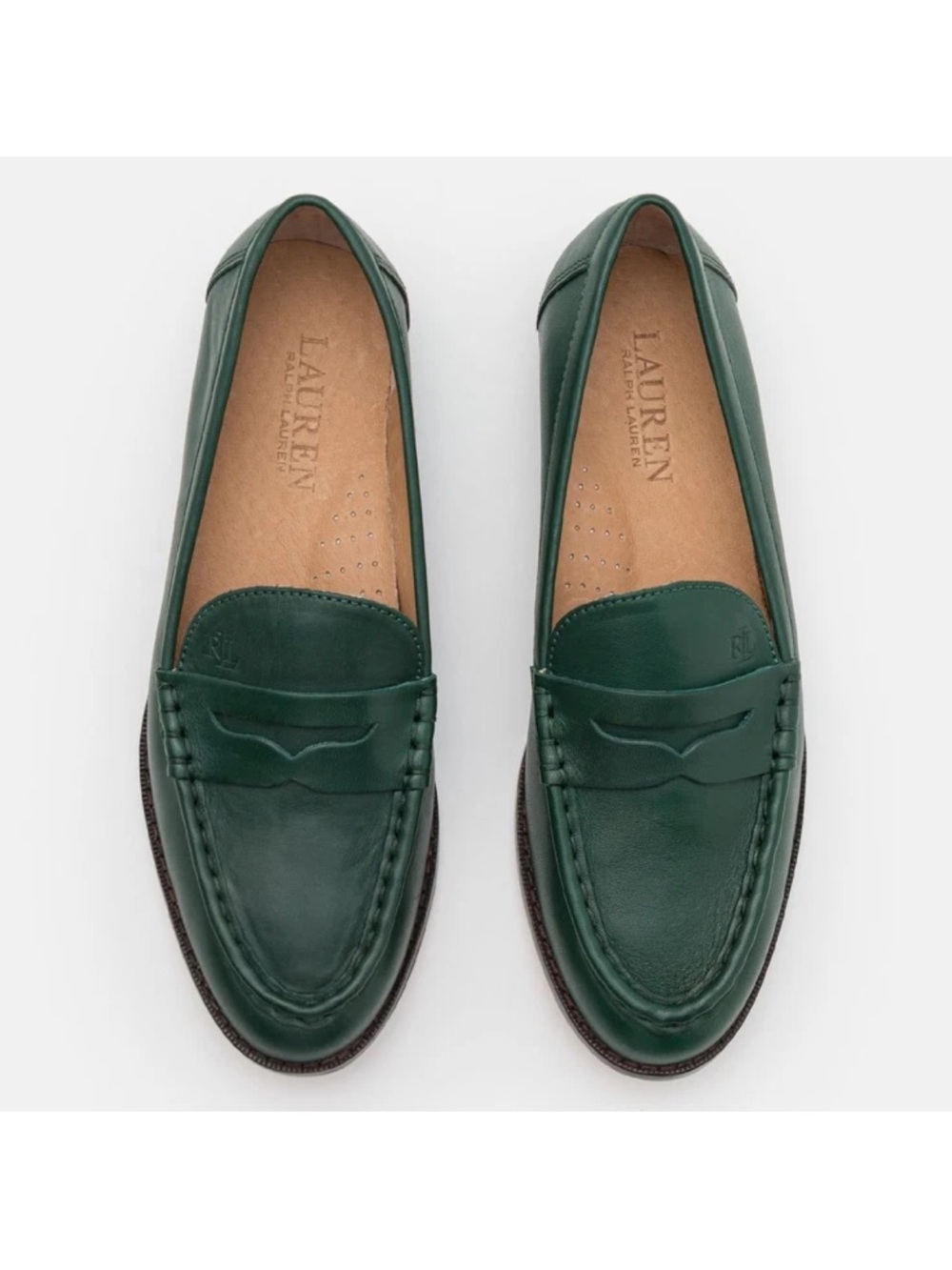 Ralph Lauren Wynnie Leather Women's Penny Loafer Shoe Sz 9 Season Green Holiday